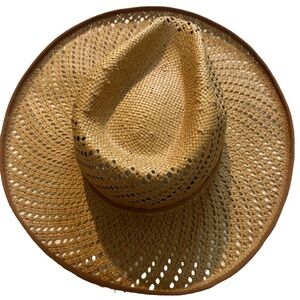 Olive & Pique Stylish Tan Straw Woven Hat Coastal Cowgirl Western Summer OS